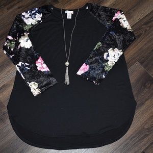 Plus size knit top w/ velvet sleeves